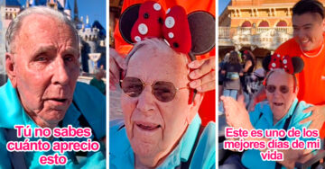 ¡Ay, mi corazón! Abuelito de 100 años rompe en llanto porque desconocido lo llevó a Disneyland