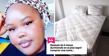 Después de dormir 5 meses en el suelo, mujer celebra cuando compró su primera cama