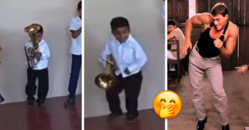 ¡Ternurita! Niño baila al ritmo de la banda escolar; lleva el ritmo en su cuerpo