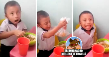 ¡Noble desde pequeño! Niño guarda parte de su almuerzo para dárselo a su mamá