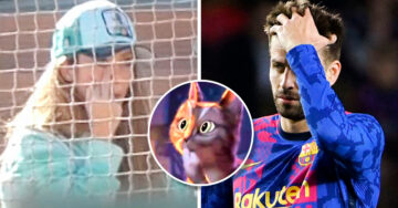 ¿Dedicado a Piqué? Captan a Shakira haciendo una “britney señal” a Piqué durante el partido de su hijo