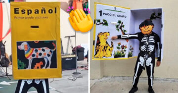 Justo en la infancia: Chico se disfraza del libro de Español lecturas y triunfó