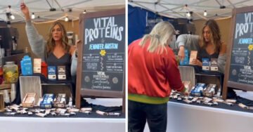 Jennifer Aniston sorprende al aparecer en un mercado vendiendo sus productos