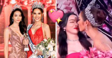 Modelo trans besa emocionada a su novia tras coronarse reina de belleza en Tailandia