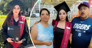 Joven celebra orgullosa su graduación en el mercado donde trabajan sus padres