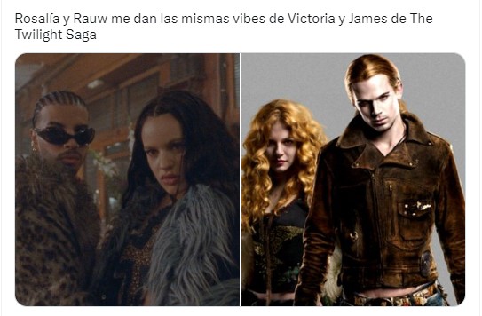 captura de pantalla de un meme comparando a Rauw Alejandro y Rosalía con un par de personajes de la saga de crepúsculo 