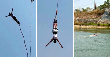 Turista salta del bungee emocionado y la aventura se convierte en pesadilla